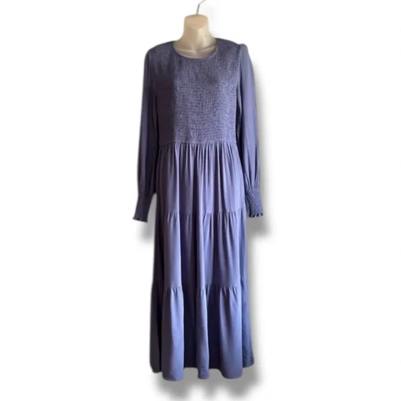 ZESICA long sleeve smocked tiered midi dress - Picture 2 of 8